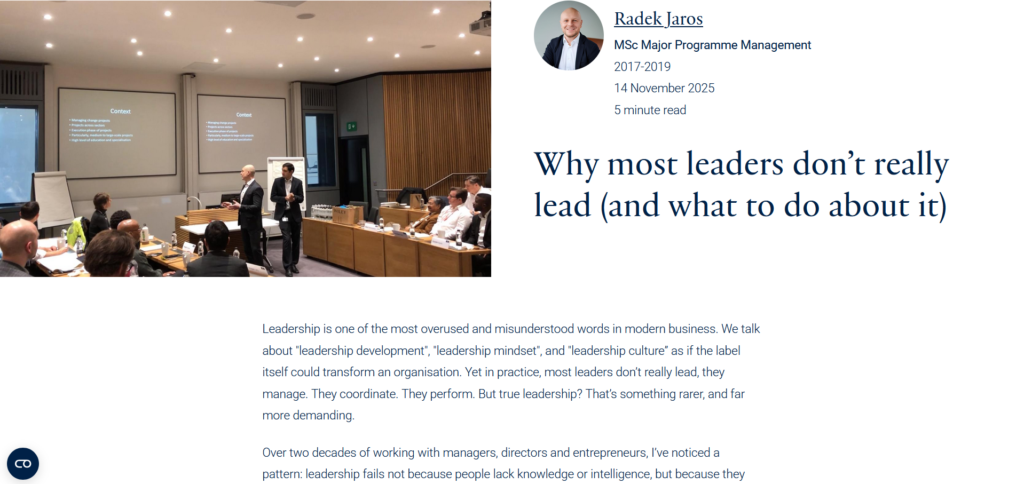 Radek Jaros założyciel firmy SELITEO w publikacjach Oxfordu na temat zarządzania zmianami w firmach przywództwa i zarządzania rozwoju biznesu.