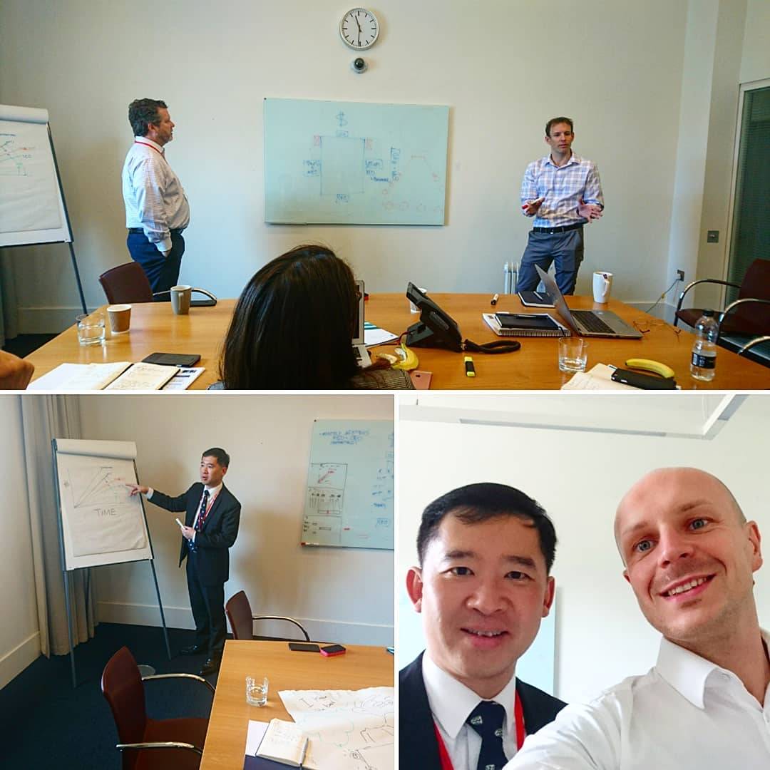 Radek Jaros pracujący nad rozwiązaniem w międzynarodowej grupie menedżerów z Chin, USA i Polski.